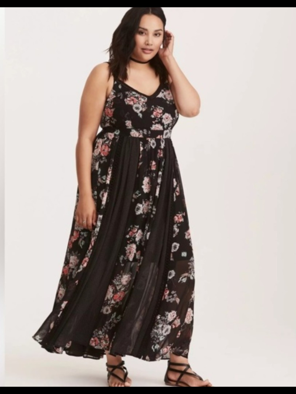 torrid Black Floral Maxi Dress with V-Neckline